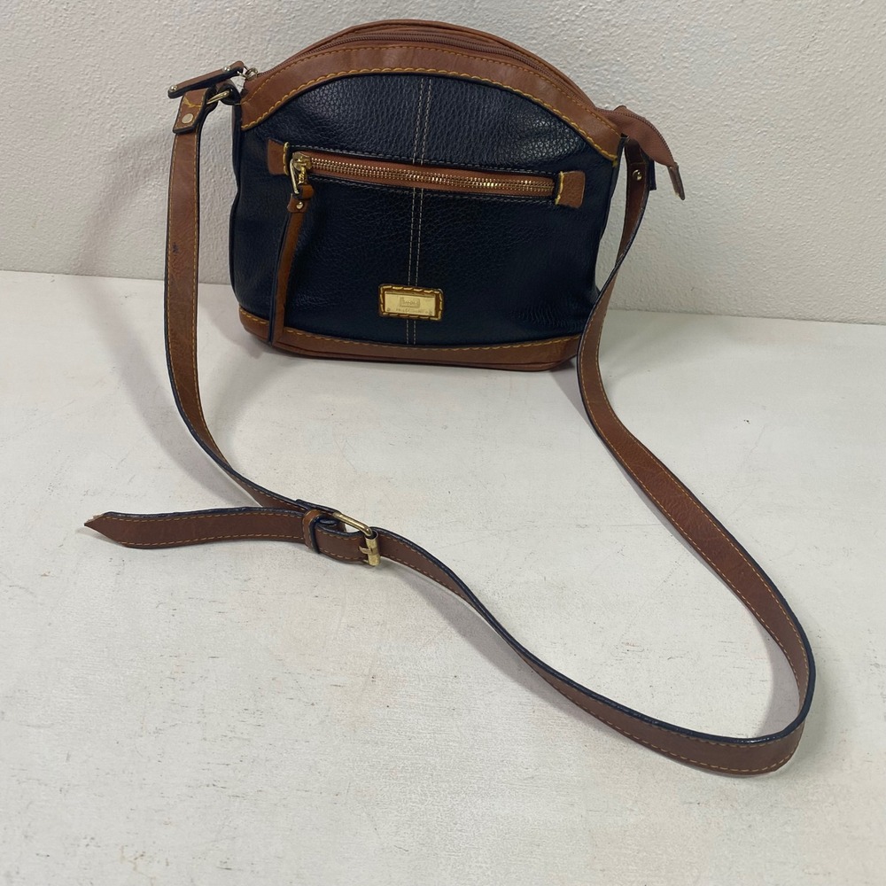 B.O.C. Born Concept Black Brown Faux Leather Crossbody Bag Purse Zippered Pocket